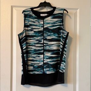 Calvin Klein Black and Blue Patterned Sleeveless Blouse
